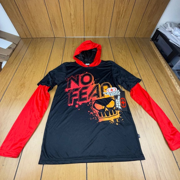 No Fear Kids Hoodie T-Shirt Black Red Skull Graphic Size L - Picture 1 of 16
